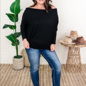 Black Waffle Knit Sweater Shirt